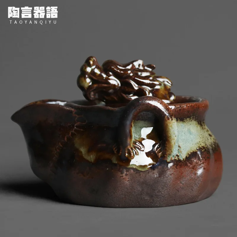 

Wood burning fire marks glaze Longteng hand-held aquarium teapot rock mine clay Chinese tea ceremony wide mouth tea maker single