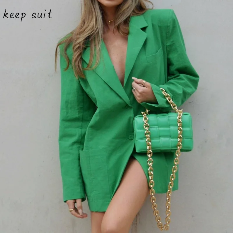Women's Loose Long-sleeved Suit Collar Loose Single-breasted Cotton and Linen Small Suit Jacket Sexy Street Casual British Style