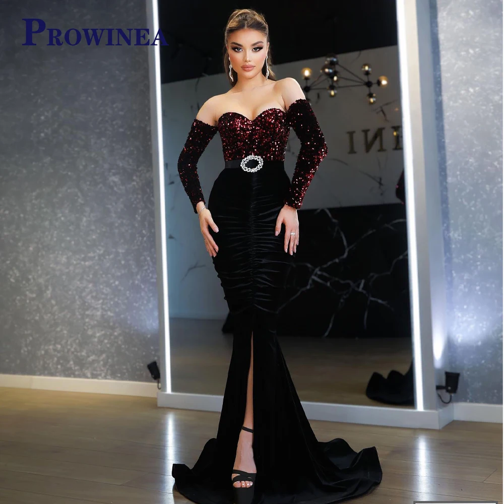 

Prowinea Luxury Celebrity Gown Evening Dress Exquisite Off The Shoulder Sequined Abendkleider Customised Mermaid Slit Sweetheart