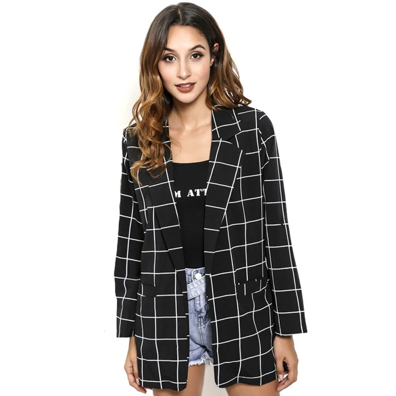 Women Elegant Work Blazers Casual Buttonless Plaid Blazer 2023 New Fashion Jackets Office Commute Design Formal Blazer Suits