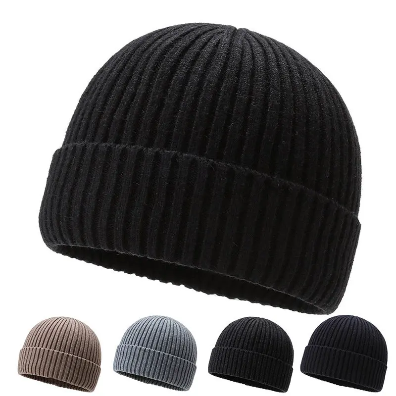 

Зимние теплые вязаные шапки для мужчин и женщин, облегающие шапки сплошного цвета, мешковатая шапка с дыней, теплая уличная шапка Baotou для ве...