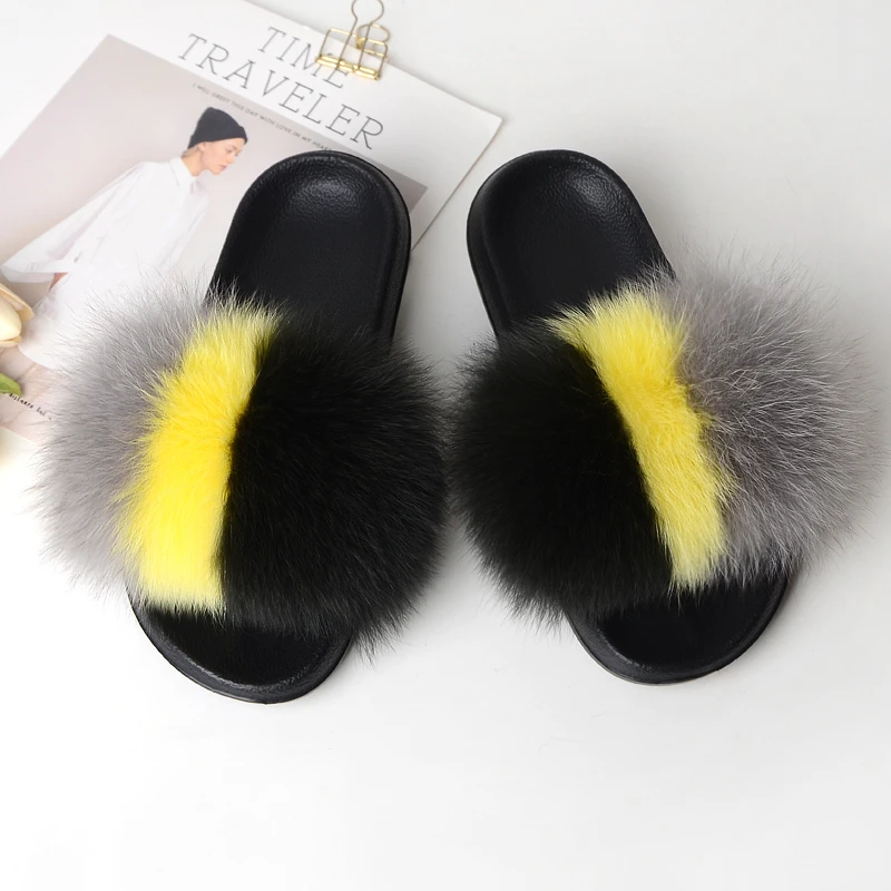 

Women Slippers Home Furry Slides House Fluffy Flip Flops Woman Shoes Summer Real Fur Slides Female Footwear Fashion Sandals 2020