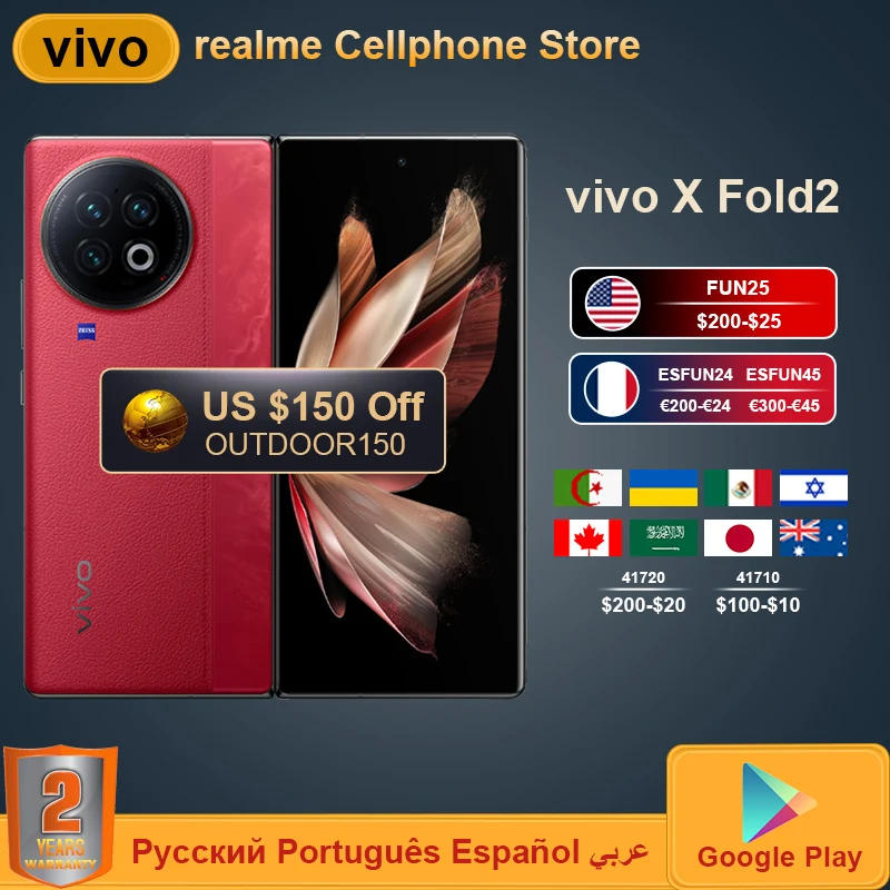 

Оригинальный смартфон vivo X Fold2, Snapdragon 8Gen2, 8,03 дюйма, 2K, E6, AMOLED, 120 Вт, зарядка, 50 Вт, беспроводная, фотосессия 50 МП
