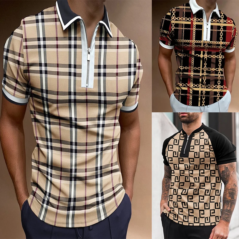 

2022 Summer Striped High Quality Polo Golf Business Slim Short Sleeve Cotton Men's Street Plaid T-Shirt S-3XL