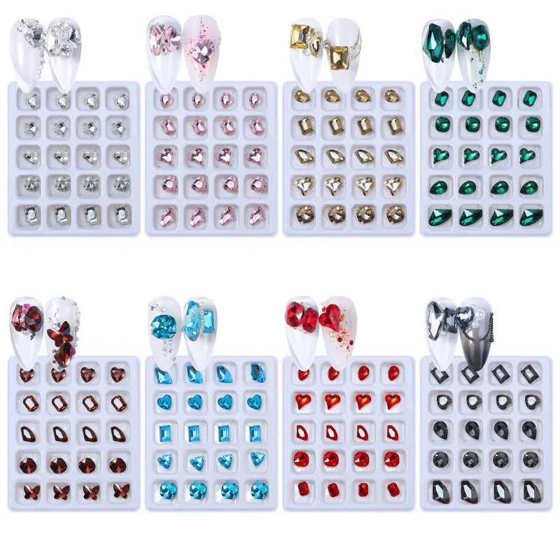 

20Pc 3D Nail Art Rhinestone Gems Decorations Gold Metal Alloy Hearts Nail Charms for DIY Nail Diamond Luxury Nail Supply Jewelry