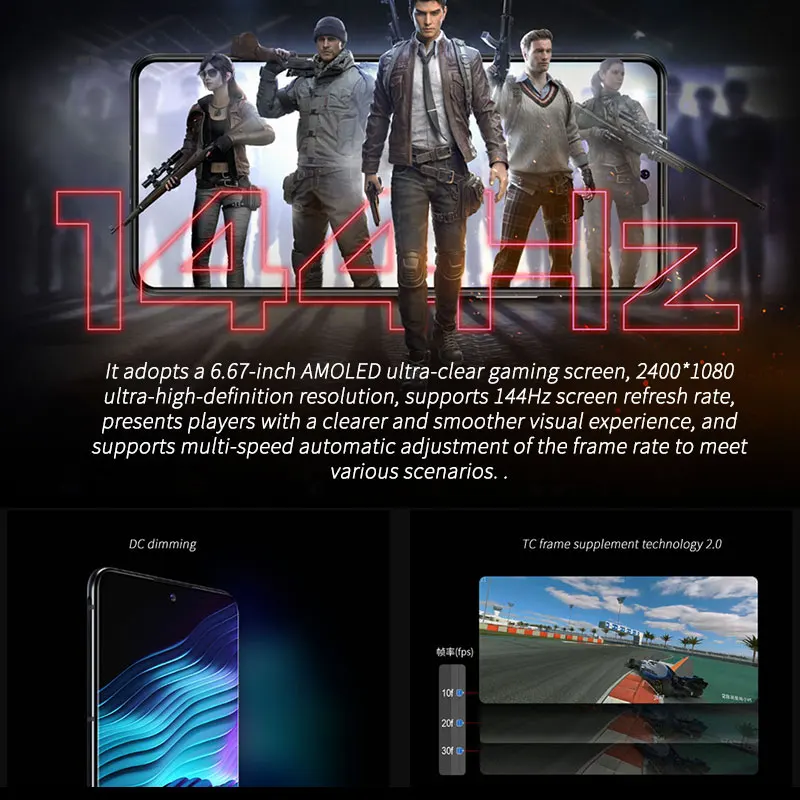 Tanie Globalna Wersja Nubia RedMagic 6R Smartfon Do Gier 12GB RAM 256GB 6.67 ''Snapdragon 888 Octa Core 64MP Quad Camera Czerwona Magia 6R