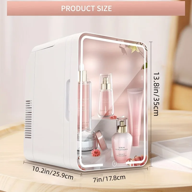 

Portable Mini Skincare Fridge with LED Light and Mirror - 10L Capacity, Ideal for Skin Care, Makeup, and Cosmetics, Perfect for