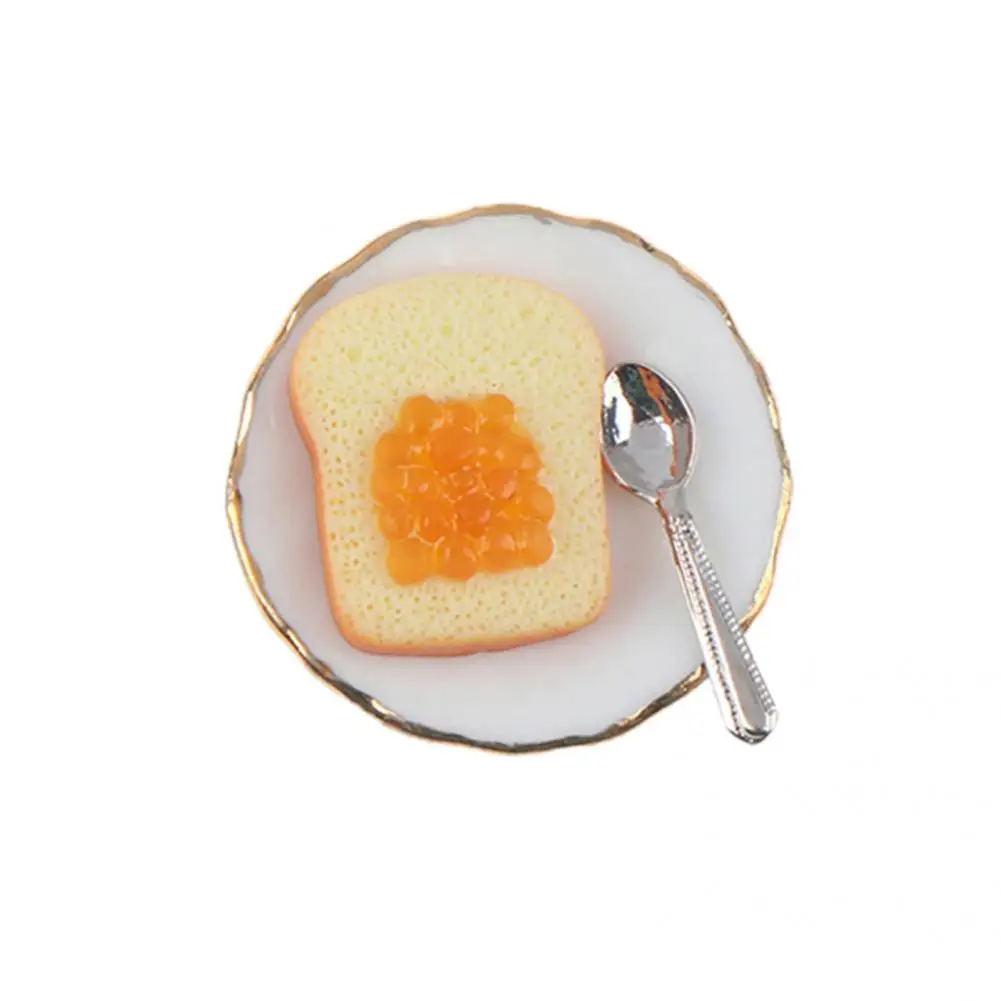 

Gift Durable Plate Toast Spoon Model Scene Decoration Pretend Play Simulation Plate Toast Easy to Carry for Role Play
