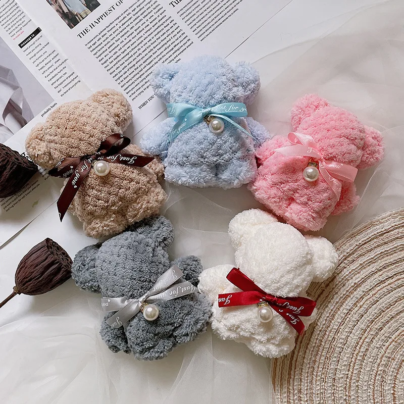 

30x30cm Cute Bear Coral Velvet Hand Towel Absorbent Coral Suede Hand Towel Bathroom Towel Wedding Business Holiday Gift
