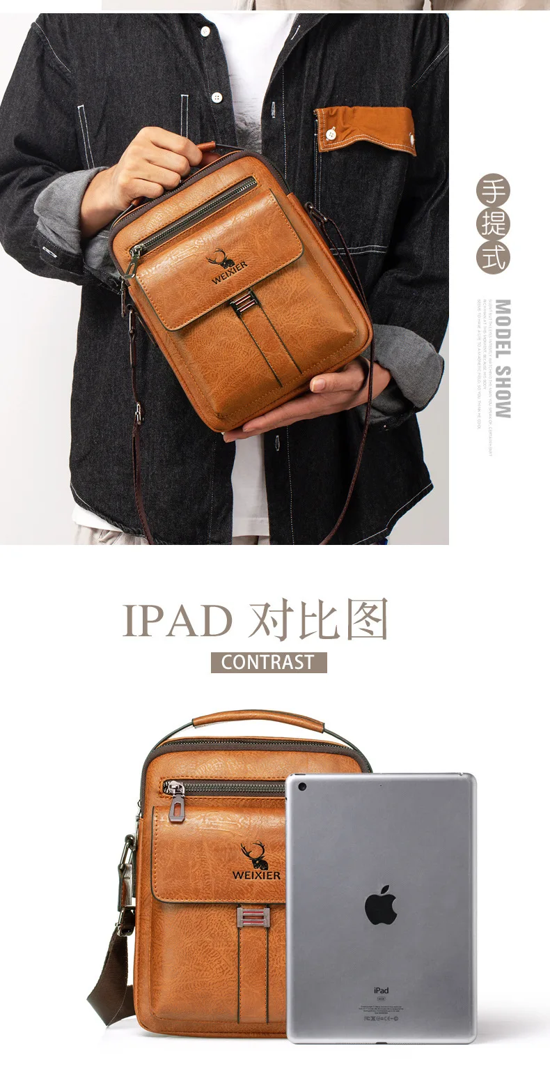 Men's PU Leather Business Fashion Anti-theft Shoulder Bags Waterproof Crossbody Sling Bag Handbag Travel Messenger Pack For Male