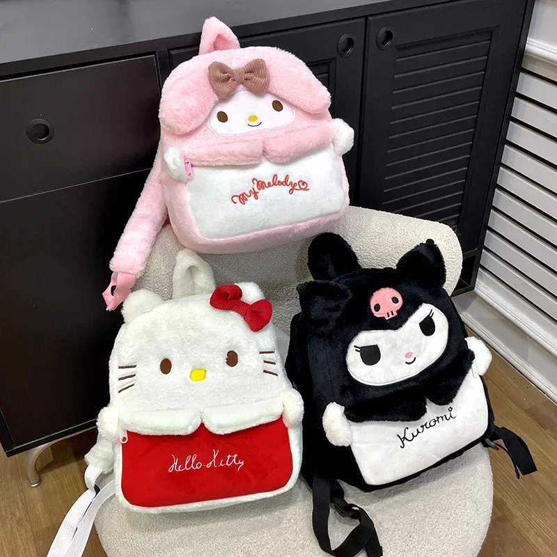 

Sanrio Kawaii HelloKitty аниме плюшевый рюкзак Милая пушистая кукла MyMelody Kuromi большой емкости студенческий рюкзак подарок для девочки