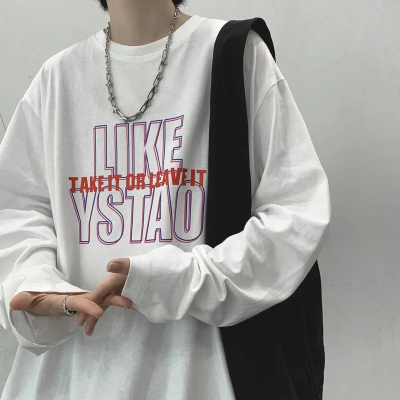 

Мужская футболка с длинным рукавом, новинка 2022, топ на весну и осень, свободная трендовая рубашка с круглым вырезом