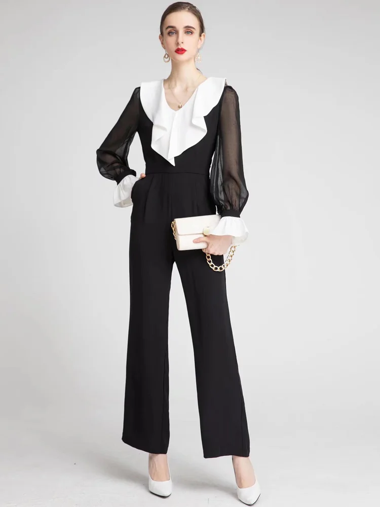 Designer Fashion New 2022 Spring Summer Women's Rompers Party Casual Office Elegant Ruffled Black Pants High Quality Jumpsuits