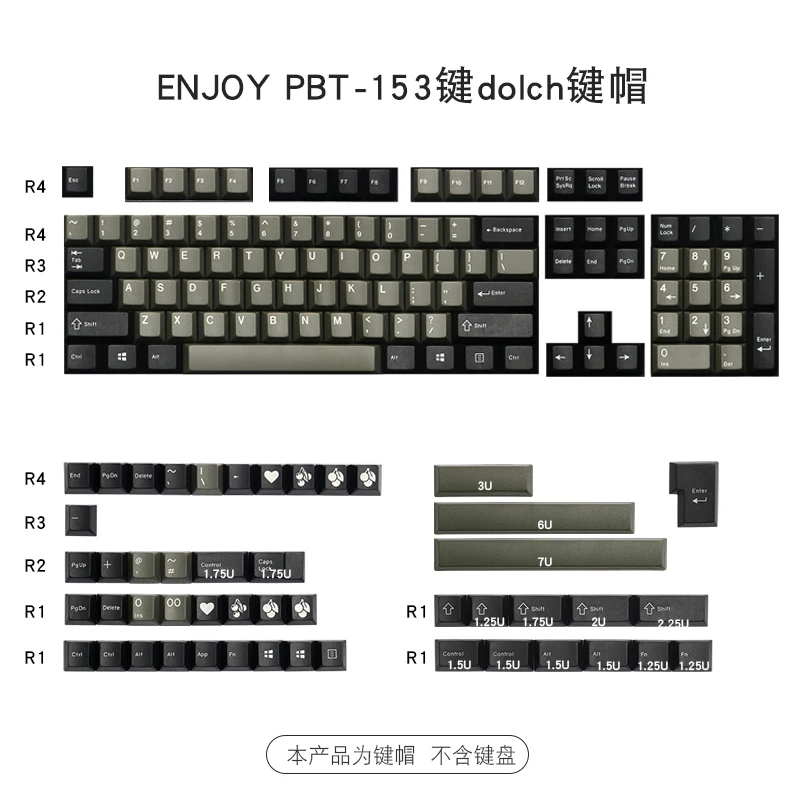 EPBT 153 Keys Cherry profile Dolch Doubleshot ABS Keycap Enjoypbt for 68 80 84 87 980 Mechanical Keyboard