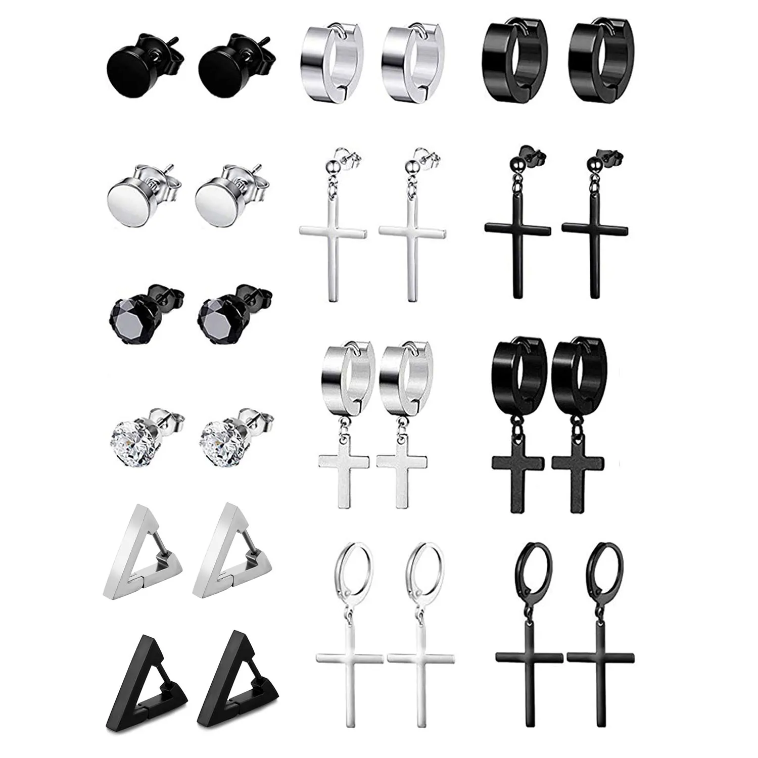 

14 Pairs Stainless Steel Dangle Cross Stud Earrings for Men Women Hoop Earrings Huggie Vintage Ear Piercing