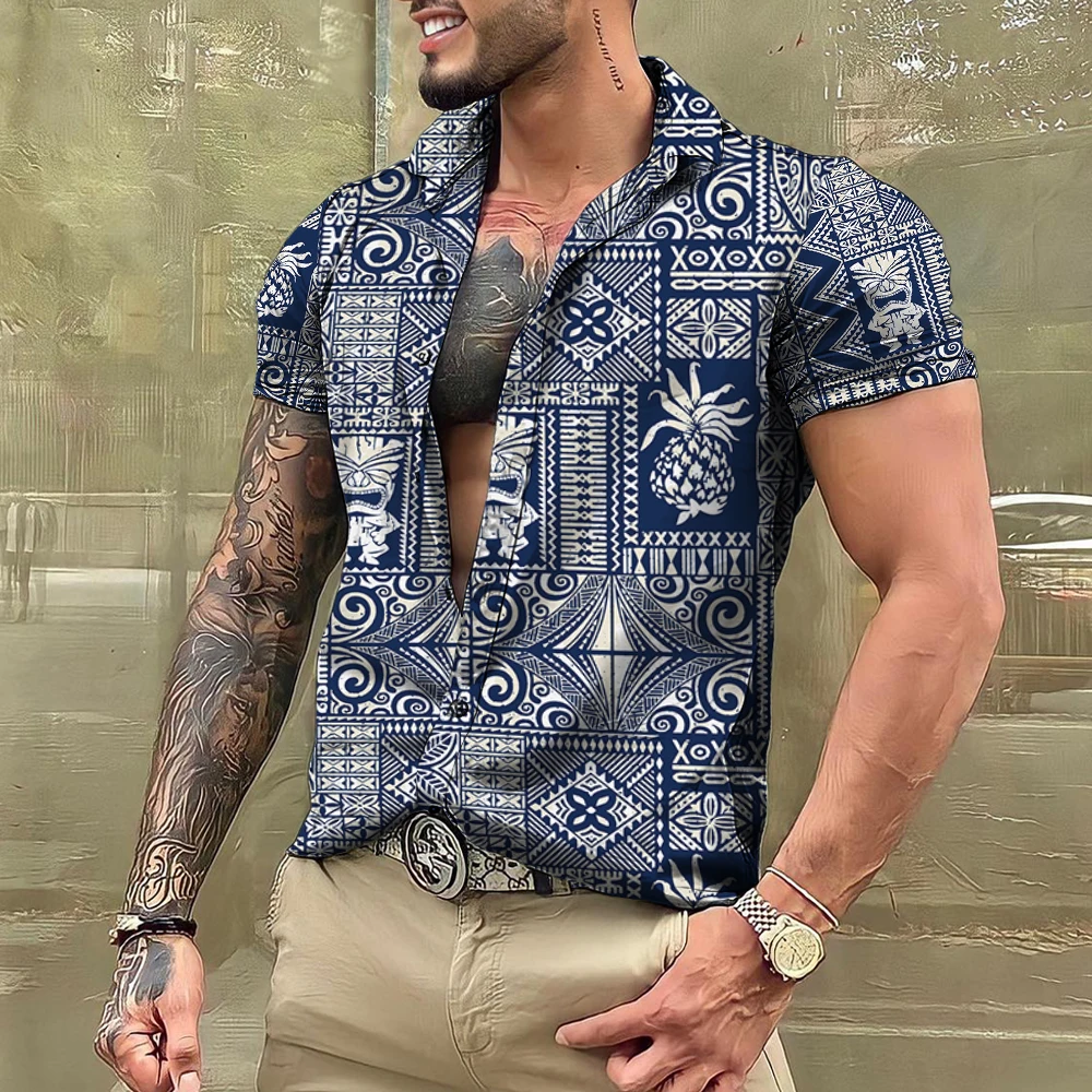

Men's Hawaiian 3D Printing Stripe Short Sleeve Holiday Beach Shirt Men's Tops Tees Oversized Clothing Camisas Body Corinthians