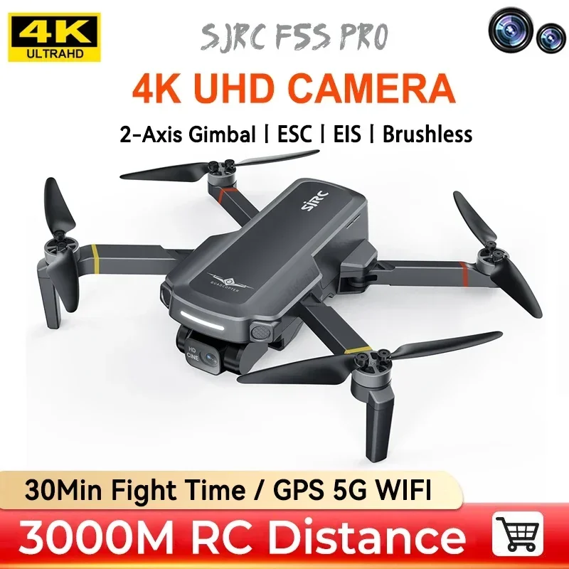 

HJ New F5S Pro Drone With HD 4K Camera FPV Brushless Motor Foldable 3KM RC Quadcopter RC4K Profesional 2-Axis Gimbal DronToy
