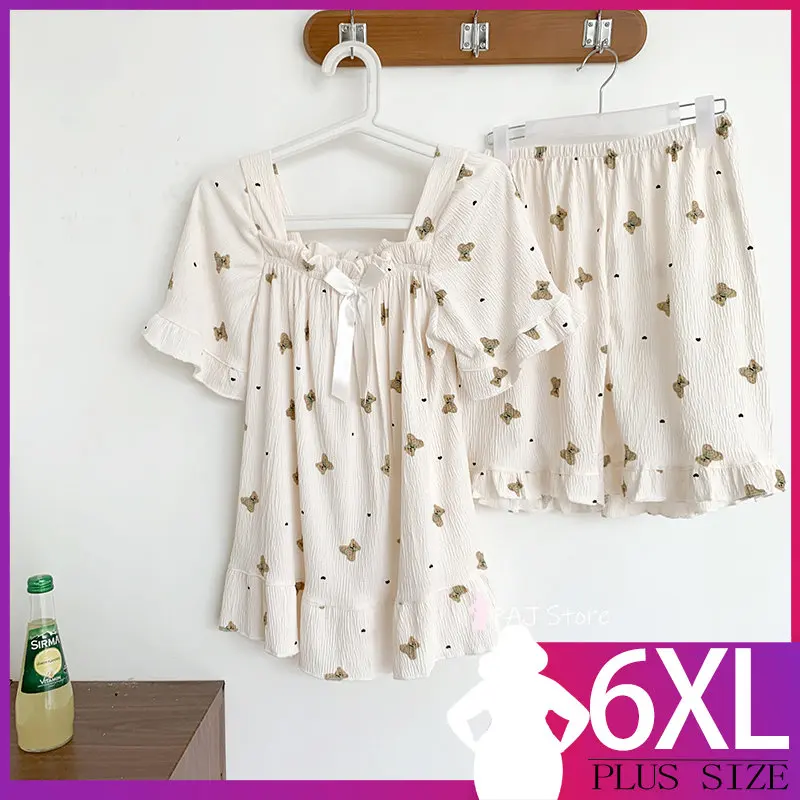 Summer Pijama Print Women's Pajama Sets Short Sleeves Sleepwear Pajamas Large Size 6XL Home Wear Nightwear Home Clothing
