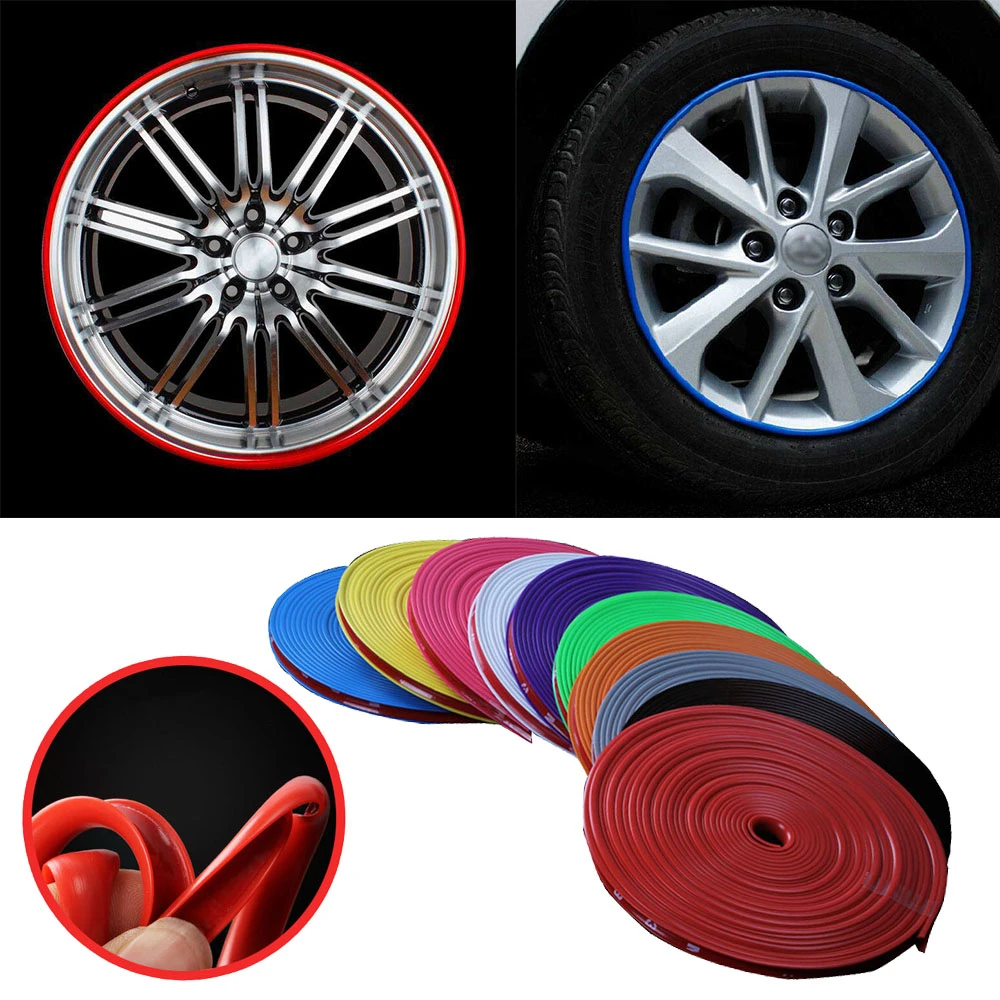 

Car Vehicle Wheel Rims Trim Colorful Strip Tape Car Rims Protection Decorative Rubber Strip Decor Tire Guard Line Moulding Trim