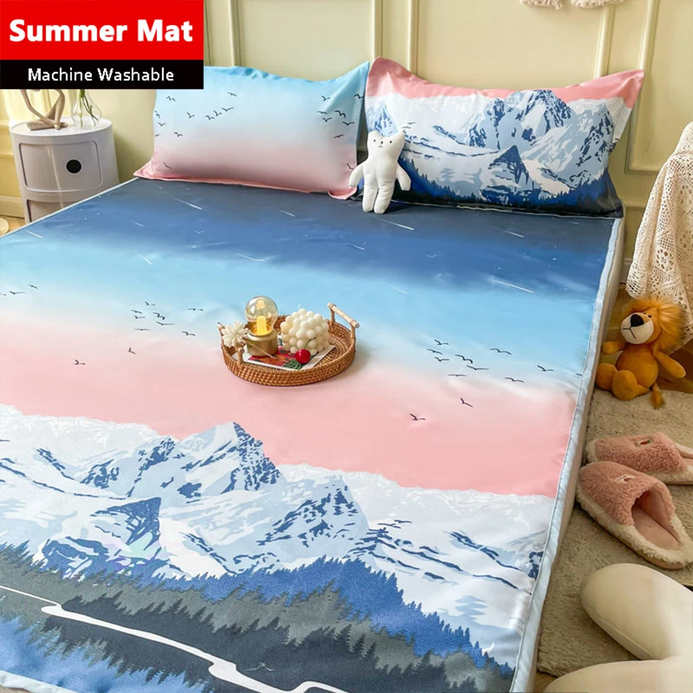 

Home Textiles Easy-to-clean Printing Foldable Summer Cool Sleeping Mat Pillowcase Ice Silk Mattress Sheets for Household Use