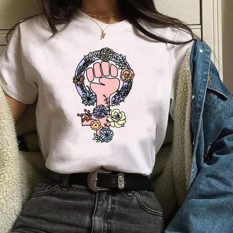 

Girl Power Hand Flower Feminist Short Sleeve Tees Tops Graphic Female Ladies Womens Lady T-Shirt T Shirt T-shirts