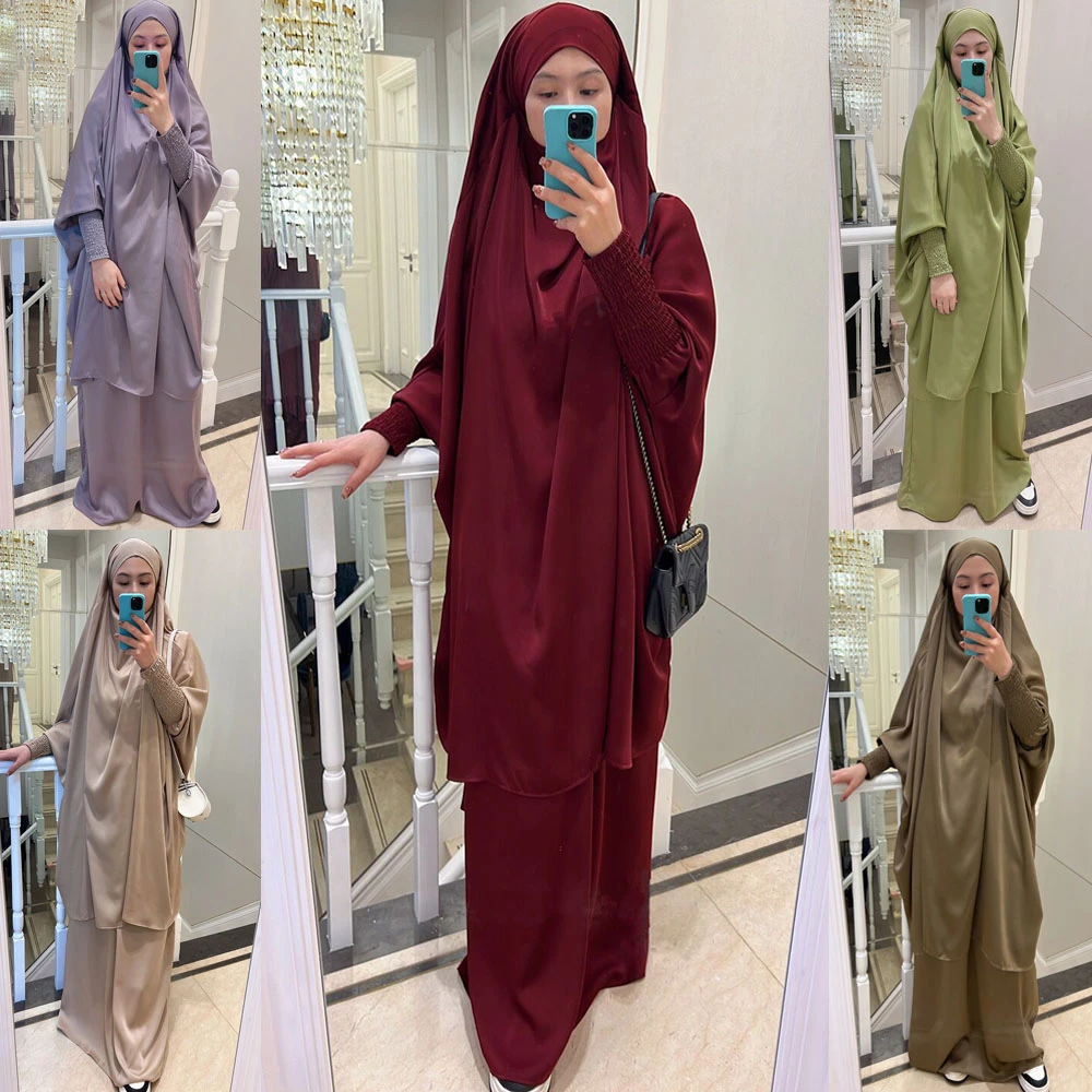 

Jilbab 2 Piece Set Prayer Khimar Muslim Women Dress Abaya Overhead Hijab Maxi Skirt Turkey Kaftan Islam Arab Robe Burqa Ramadan
