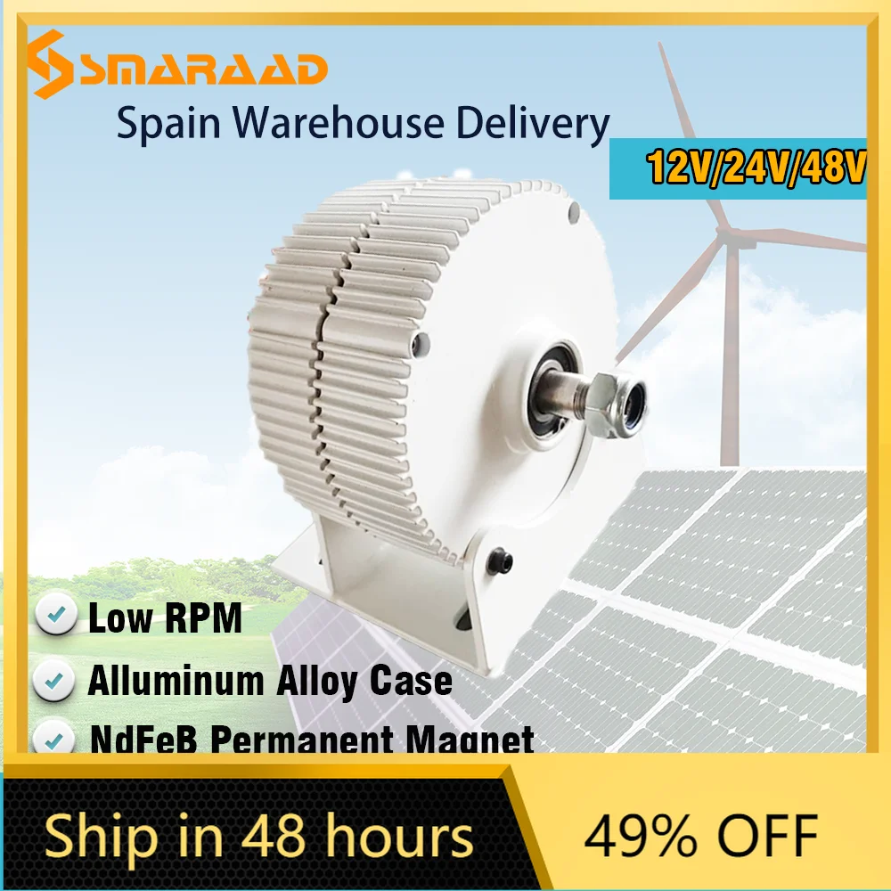 

Spian Warehouse Delivery Low Speed 500w 600w 12V 24V 48V Gearless Permanent Magnet Generator AC Alternators Wind Turbine DIY