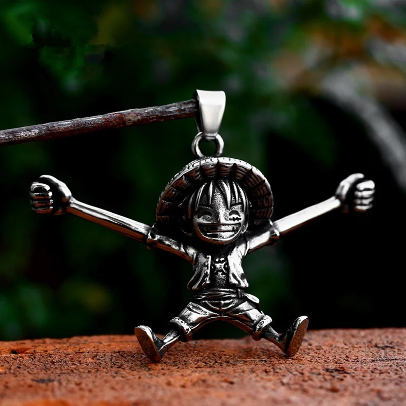 

Anime Style Straw Hat Luffy Pirates Stainless Steel Men Women Necklaces Pendants Chain Punk Trendy Jewelry Cosplay Nice Gift