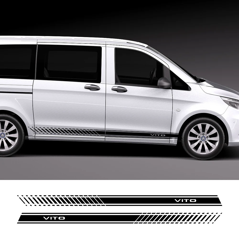 

Светоотражающие виниловые длинные полосатые наклейки для Mercedes Benz Vito, аксессуары для украшения автомобиля, 2 шт. Стильные наклейки для боков...