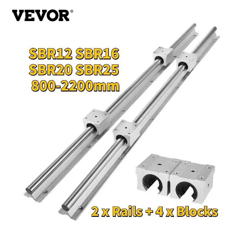 

VEVOR 2PCS Linear Guide Rails SBR12 SBR16 SBR20 SBR25 800-2200mm & 4PCS UU Bearing Blocks Smooth Motion for DIY Mills CNC Parts