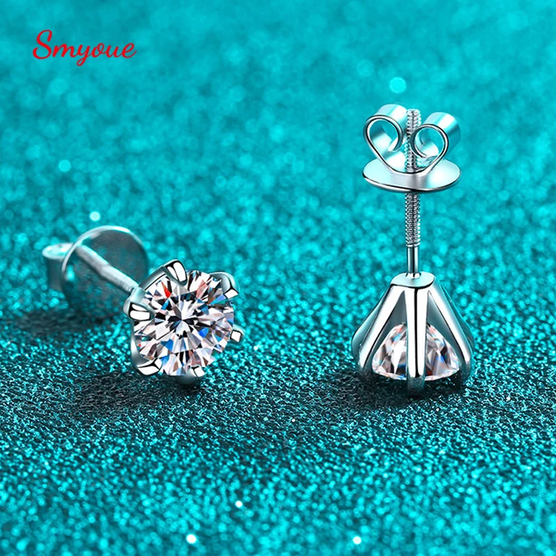 

Smyoue 0.3-2CT Screw Moissanite Stud Earrings for Women Classic 6 Claws Party Wedding Ear Studs S925 Sterling Silver Jewelry