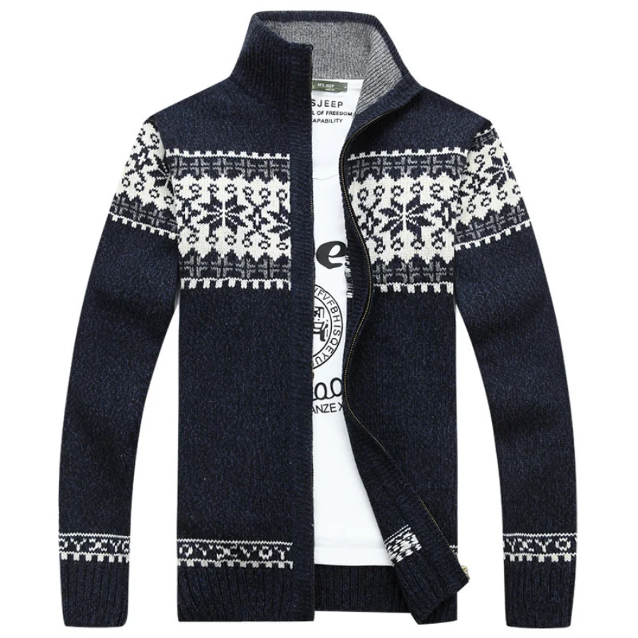 2023 Autumn Winter Men's Knitted Jackets Thick Long Sleeve Warm Sweater Coat Printted Casual Cardigan Male Jackets Plus Size 5XL