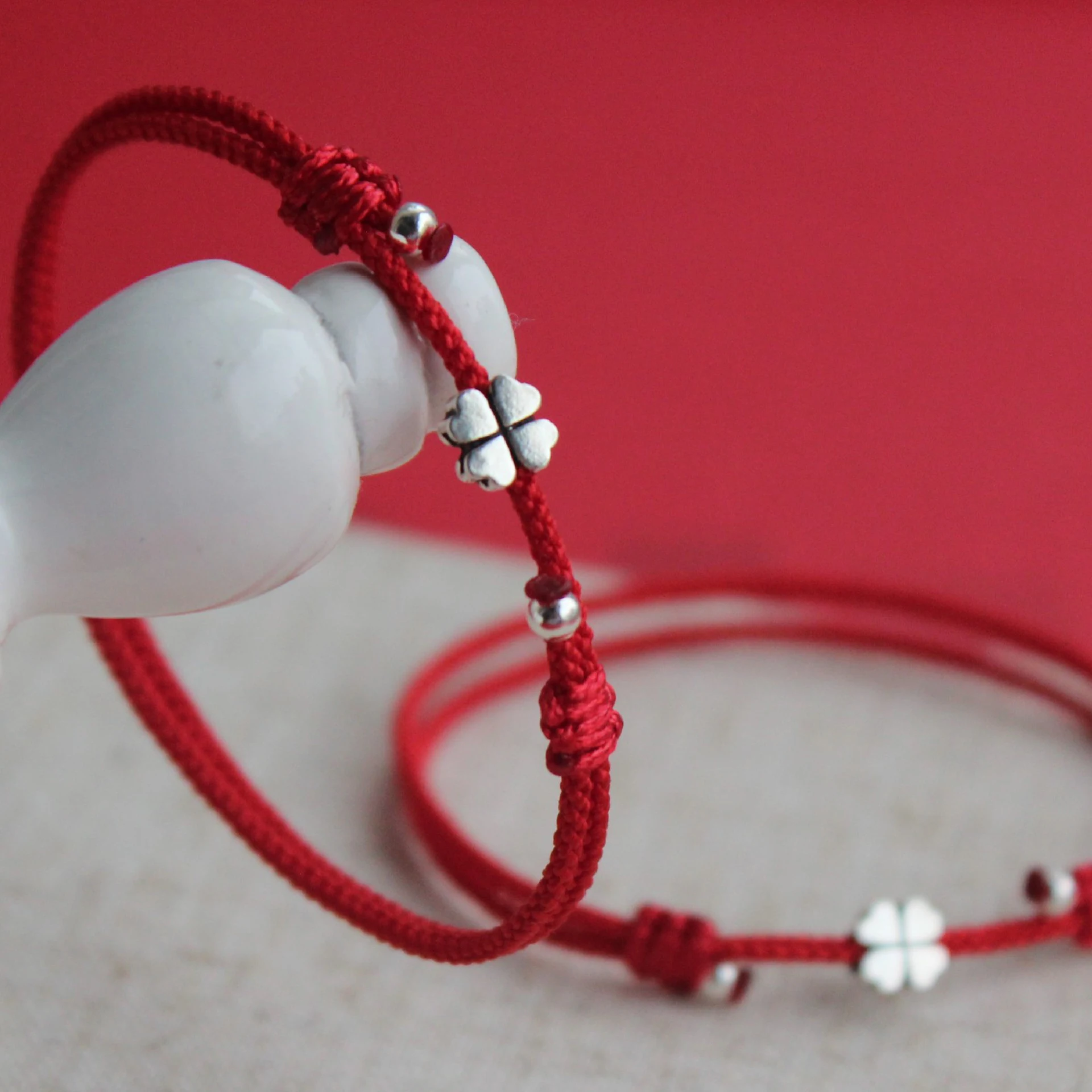 La Monada 21cm Leaf Heart Red Thread For Hand 925 Sterling Silver Bracelet Women Rope Red Thread Bracelets For Women Silver 925