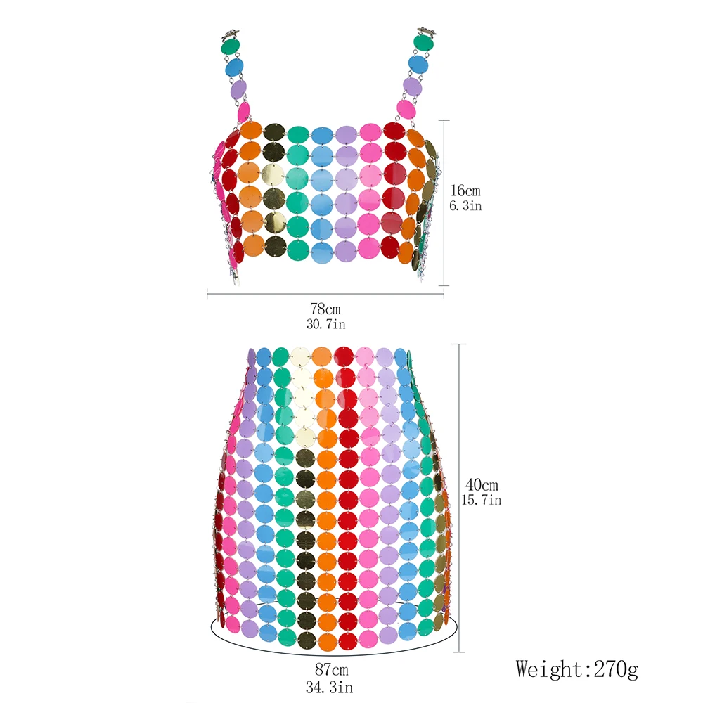 Sexy Sequins Bikini Body Chain Set Womens Rave Outfits Fashion Skirts Backless Bra Nightclub Festival Body Jewelry Accessories