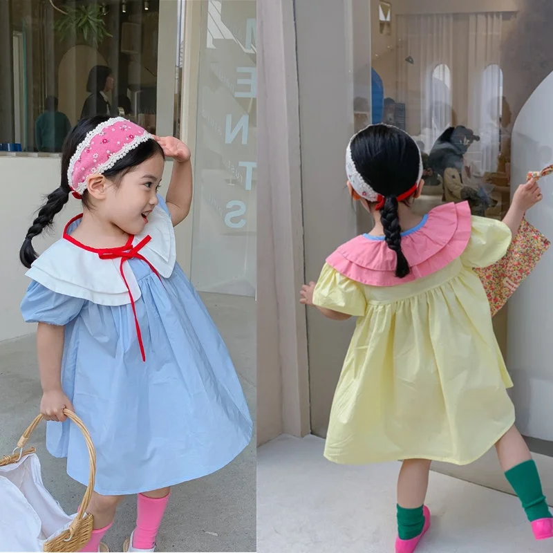 

Girls Dress Laced-Up Double Collar Cute Princess