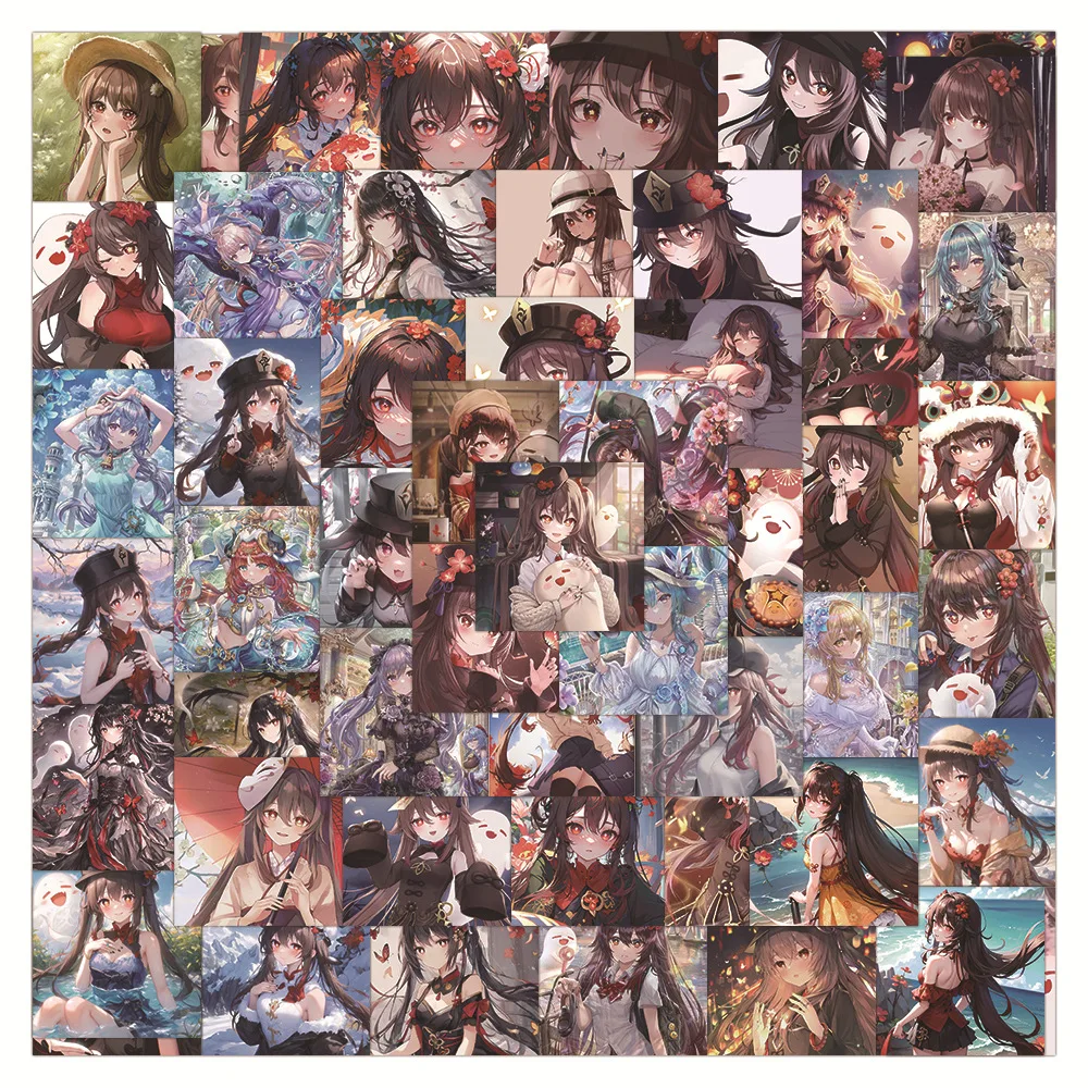 

60Pcs Anime Game Genshin Impact Characters Hu Tao Stickers for Laptop Decals Luggage Guitar Children's Sticker Kids Toys