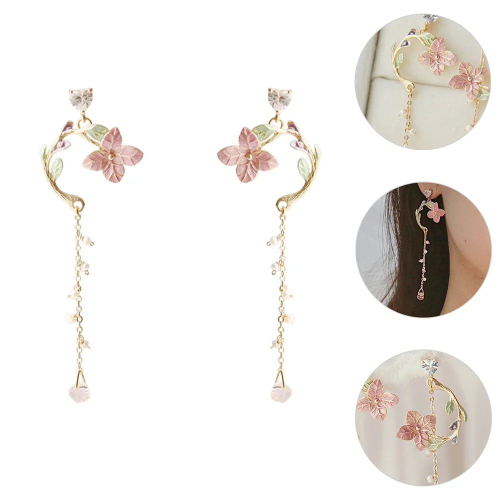 

1 Pair Elegant Tassel Flower Earrings Flower Dangle Earrings Ear Decorations