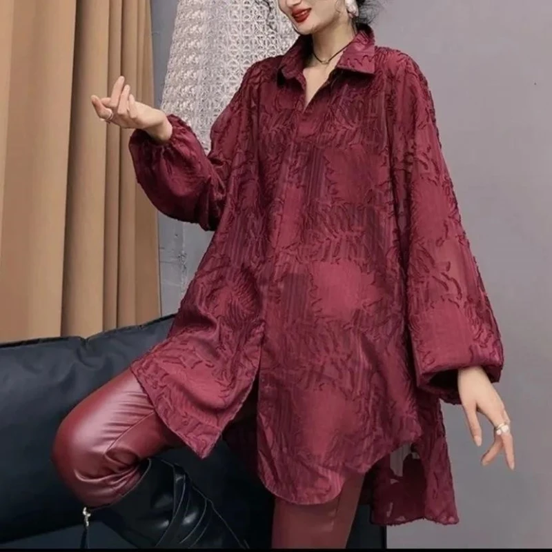 Женская свободная рубашка с длинным рукавом и принтом