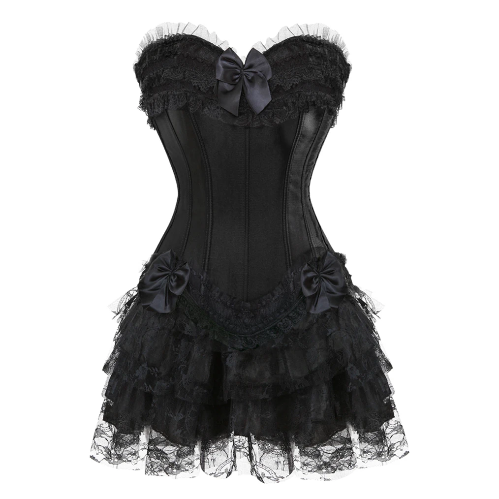 Купи Victorian Lace Corset Dress Sexy Gothic Crop Bustier Top, Women's Underwear Slim Body Maid Outfit, Two Piece Sets Womens Outfit за 713 рублей в магазине AliExpress