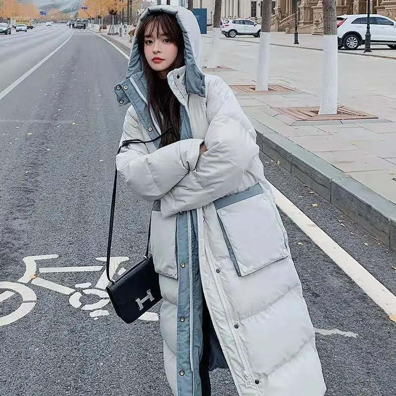 New Korean Fashion Patchwork Loose Down Cotton Coats Women Winter Long Loose Thick Warm Thick Padded Jacket Female Clothing Tops
