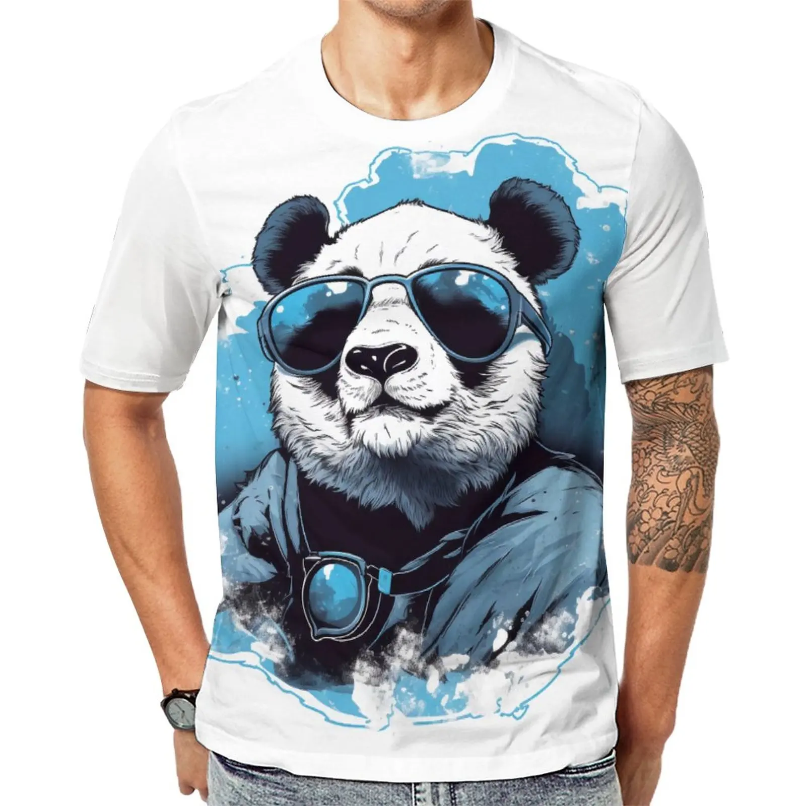 

Panda T Shirt Sky Scape Animal With Glasses Cool T-Shirts Short-Sleeve Graphic Tops Cheap Summer Awesome Plus Size Tees