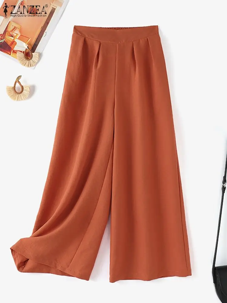 Модные женские брюки ZANZEA летние свободные повседневные мешковатые с эластичным