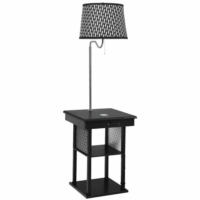

Floor Lamp W/ USB Charging Ports Shelves in Black Color