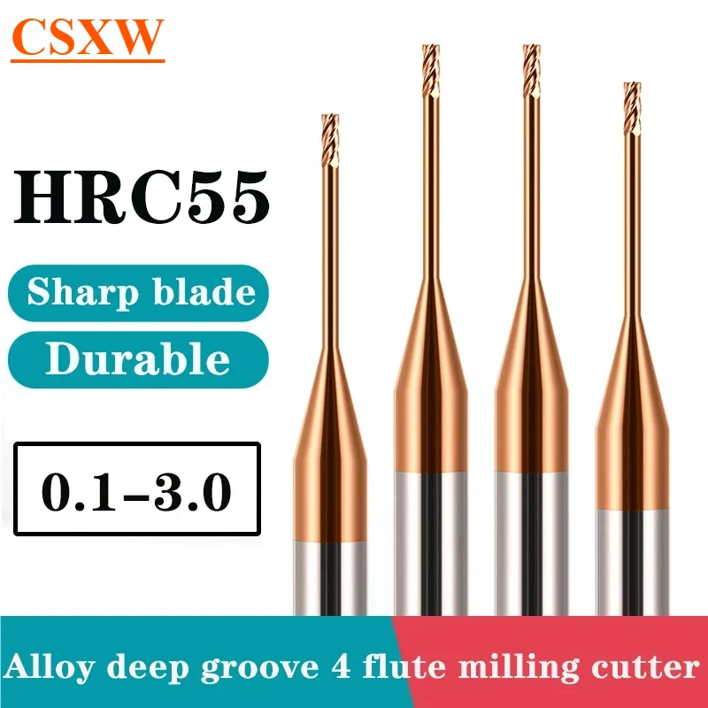 

Микро-концевая фреза с ЧПУ, глубокая длинная шея, небольшой мини-инструмент 0,2 0,3 0,4 0,5 0,6 0,7 0,8 0,9 2 флейты, фреза с глубокими канавками