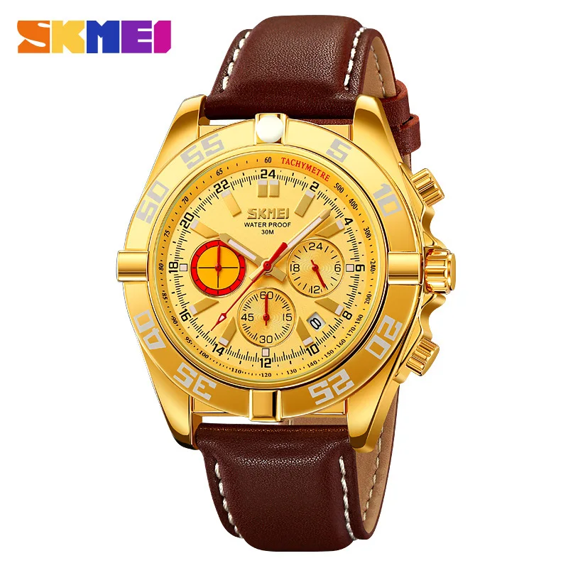 Skmeimen's watch quartz retro Belt Men's Watch luminous waterproof multi-function chronograph men