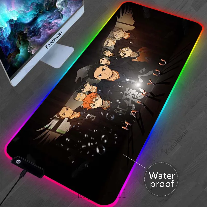 

RGB Backlight Haikyuu Mousepad Gamer Mouse Pad Gaming Waterproof Desk Mat Alfombrillas de ratón Mouse Mat Keyboard Pads 100x50cm