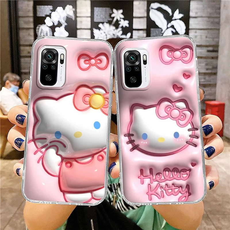 

3D Vision Sanrio Hello Kitty Phone Case For Xiaomi Redmi Note 12 11E 11S 11 11T 10 10S 9 9T 9S 8 8T Pro Plus 5G 7 Transparent