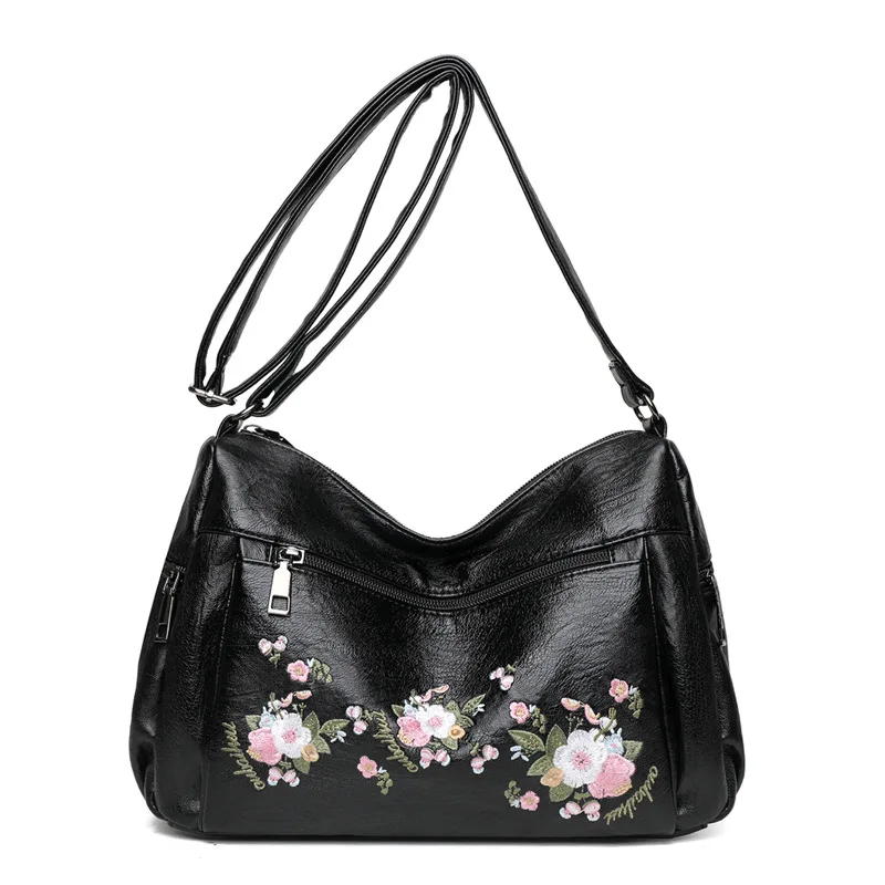 Vintage Women Soft PU Leather Messenge Crossbody Large Capacity Tote Bags Multi Pocket Shoulder Bag 2022 Female Retro Handbag