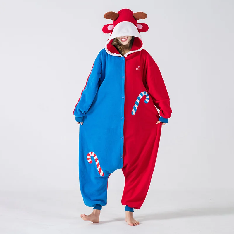 

2022 High Quality Holiday Sleepwear cute deer hooded costumes Christmas Print Adult One-piece pajamas For Women perform