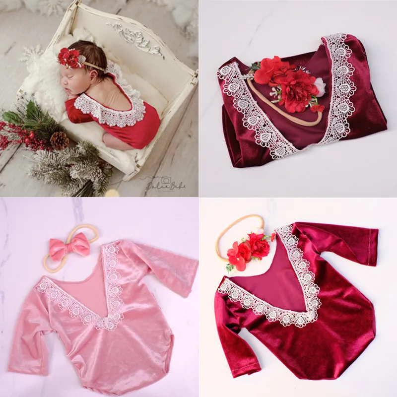 Newborn Photography Pleuche Clothing Jumpsuit+Headband 2Pcs/Set Baby Fotografia Prop Accessories Studio Infant Shootingt Clothes
